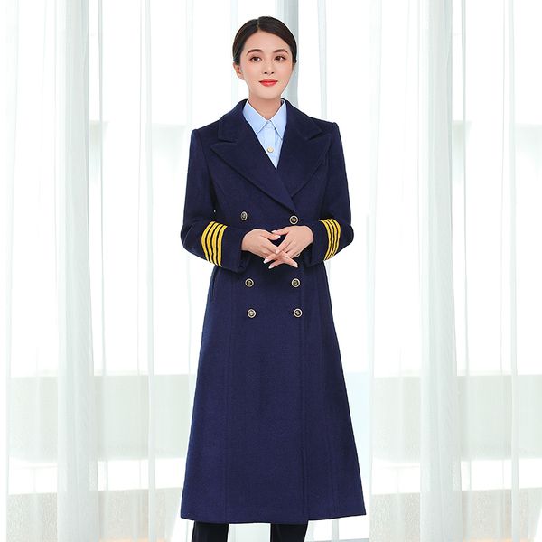 China Southern Airlines Flugbegleiter Wollmantel Damen Wollstoff Winter Mittellanger, verdickter Luftfahrtmantel Uniform