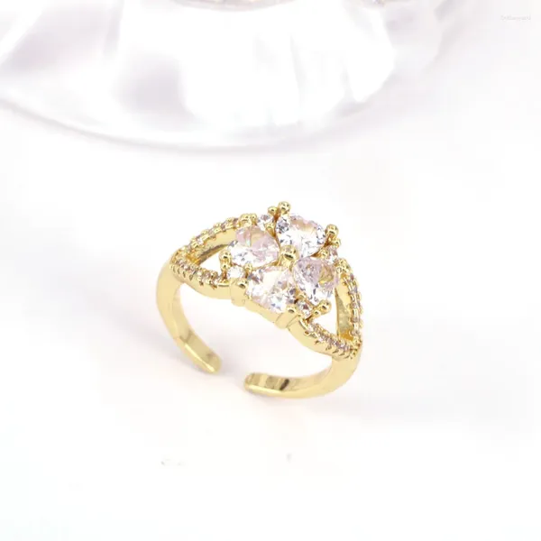 Cluster-Ringe 5 Stück für Frauen, blumenförmig, goldfarben, Hochzeit, Verlobung, zierlicher Ring, Schmuck, Zirkon, romantischer Modeschmuck