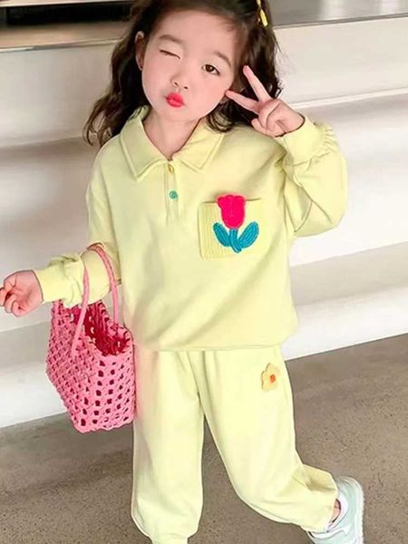 Giyim setleri kızların gündelik iki parçalı bahar kıyafeti 2023 Çocuk İlkbahar ve Sonbahar Kızlar Spor Takım Kıyafetleri Bebek Kız Giysileri R231106