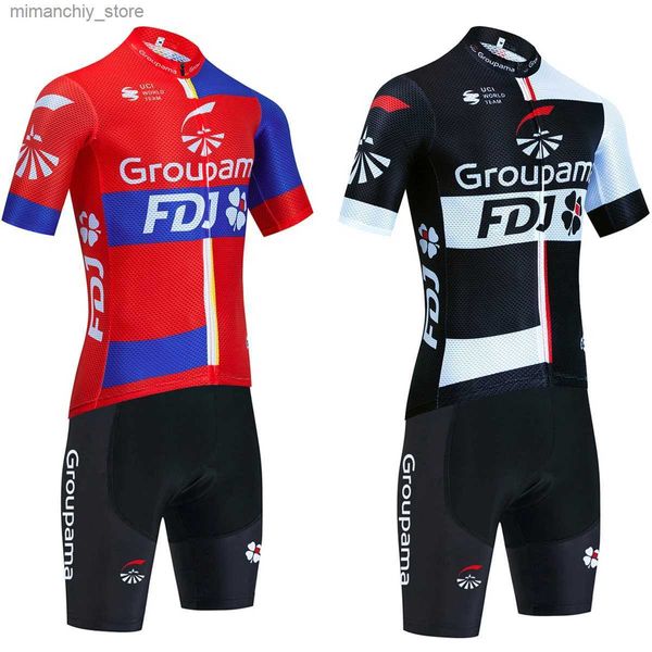 Conjuntos de camisa de ciclismo Preto Fdj Ciclismo Jersey Bike Shorts Set Homens Mulheres 20D Gel Team Pro Ropa Ciclismo Bicyc Maillot Culottes Roupas Uniforme Q231107