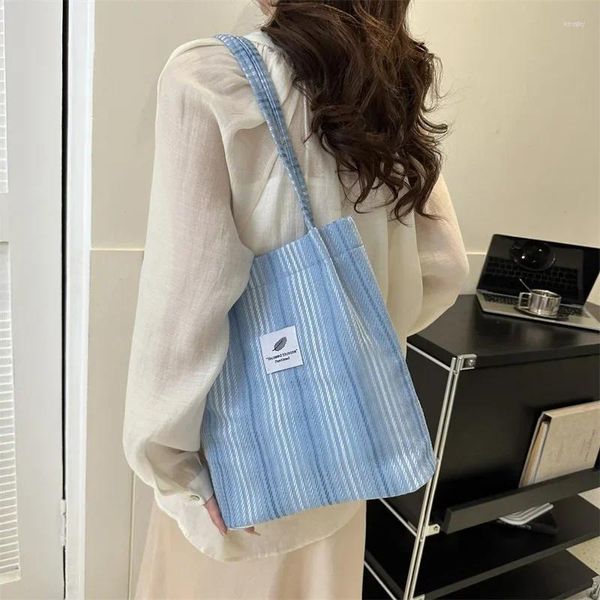 Sacos de noite Coreano Bolsa de Ombro para Mulheres 2023 Eco Pano Mulher Estudante Tote Canvas Shopper Moda Stripe Marca Designer Feminino Bolsas