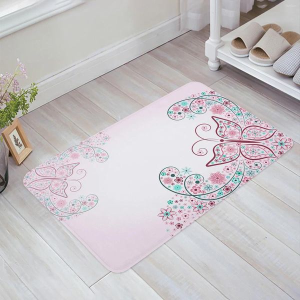 Tapetes borboleta flor rosa quarto tapete de entrada casa capacho cozinha porta do banheiro decoração tapete anti-deslizamento pé tapete