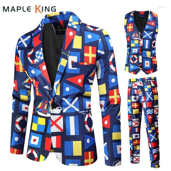 Ternos masculinos casual terno casaco colete calças 3 pçs conjunto steampunk colorido impresso vestido de festa xadrez blazers jaqueta calças masculinas colete