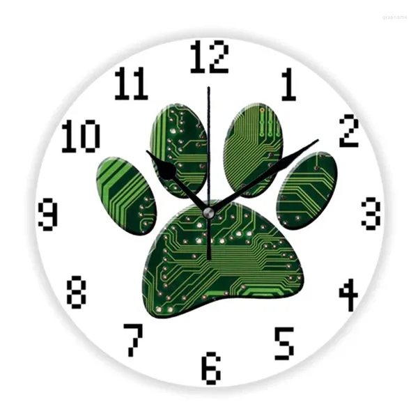 Orologi da parete Circuito elettronico con impronta di cane divertente Decorazioni per la casa per ingegnere Orologio di ingegneria informatica Orologio Geek Amante dei cuccioli Regalo