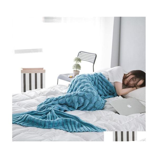 Decken 10 Farben Mermaid Tail Blanket Crochet For Adt Kids Super Soft All Seasons Slee Knitted Drop Delivery Home Garden Textiles Dhuv6
