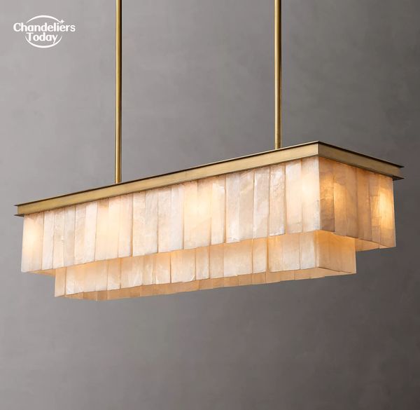 Glace Calcite Lampadari rettangolari Lampada a sospensione moderna retrò in marmo ottone nero per sala da pranzo Soggiorno Agriturismo