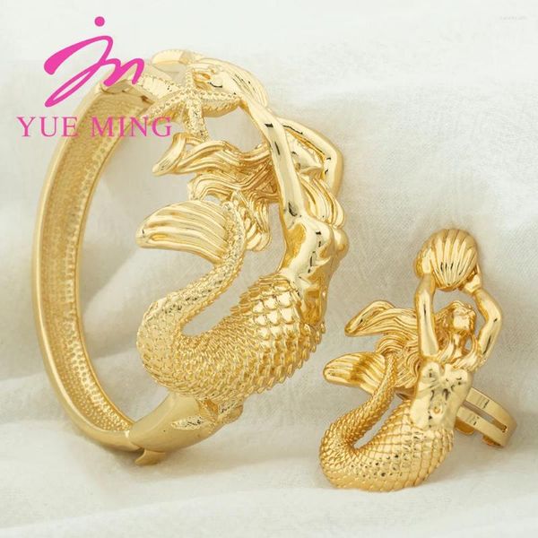 Collana orecchini set YM braccialetti color oro africano con anello Nigeria sposa banchetto di nozze fascino braccialetto sirena gioielli regalo rame
