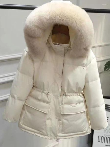 Trench da donna con collo in pelliccia grande, giacca invernale da donna, piumino in cotone, cappotto per capelli pesanti con cappuccio addensato da donna