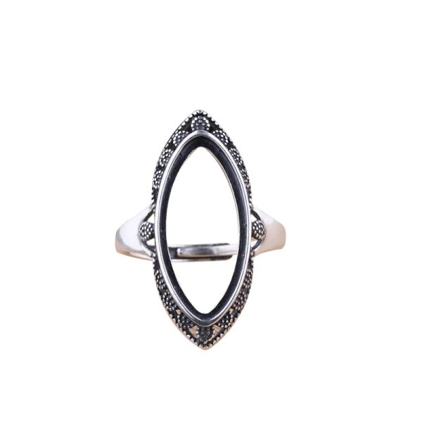 Damen-Verlobungsring aus 925er-Sterlingsilber, 10 x 22 mm, Marquise-Cabochon, halbmontierte Ringfassung, Vintage-Art-Deco-Stil, 100 % feiner Schmuck, verstellbarer offener Schaft