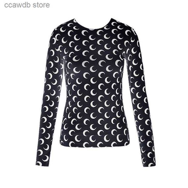 Fatos femininos cor sólida lua crescente impressão o-pescoço gola alta / mangas curtas camisa verão mulheres quente chique bodycon tops outfits s-xl q0527 t231107