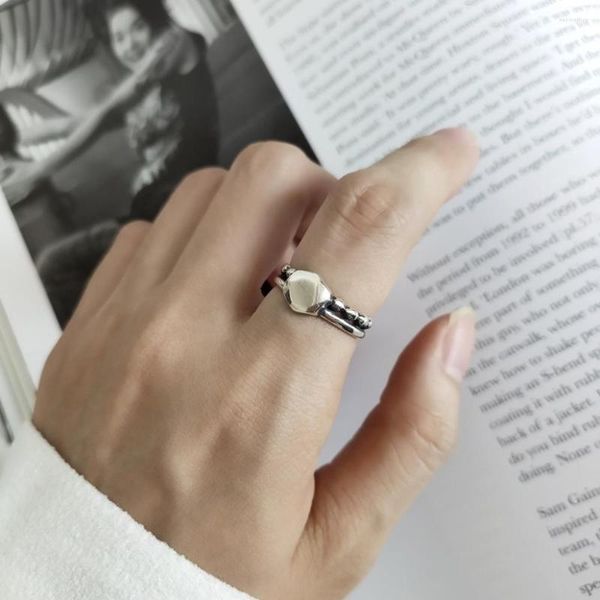 Rings de cluster exclusivos reais 925 prata esterlina de duas camadas de miçanga irregular empilhável para mulheres estilos de jóias de dedos de estilo vintage 2023