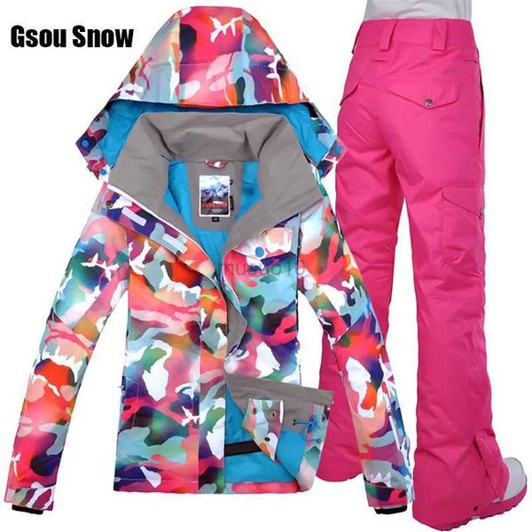 Andere Sportartikel Neue Gsou Schnee-Ski-Kleidung für Damen im Freien, wasserdicht, koreanischer Single-Board-Doppel-Board-Skianzug, rosa Skianzug HKD231106
