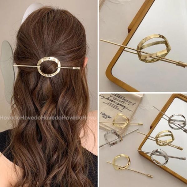 Fermagli per capelli Barrettes Oro Argento Colore Metallo Geometrico Rotondo Quadrato Cavo Clip Bastoncini Copricapo Scrunchie AccessoriCapelli