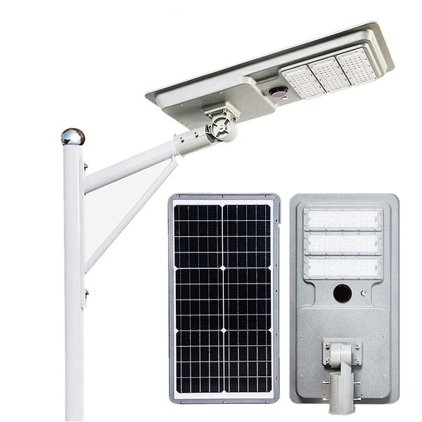 Lampione stradale a LED per esterni Lampione solare integrato 50W 80W 100W Modulo di illuminazione per comunità a induzione con sensore di movimento umano Luci per parcheggio dal tramonto all'alba