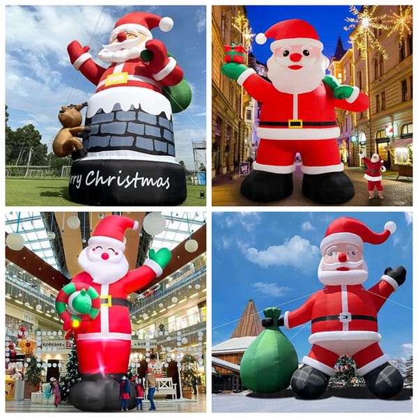 Atividades ao ar livre enorme balão de natal inflável papai noel com cindy cane caixas de presente saco de presente para festa de natal