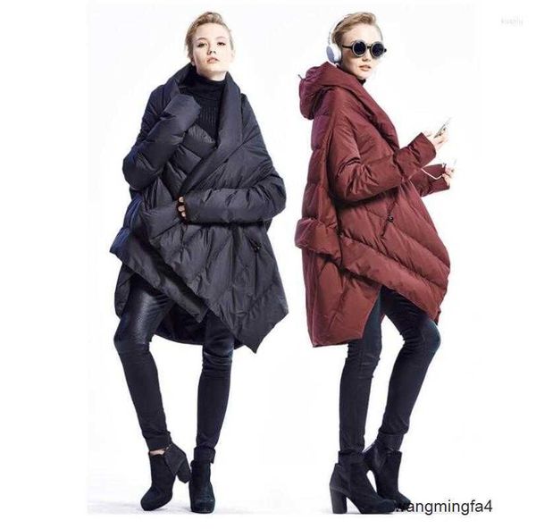 0gk4 Trench da uomo Inverno Moda Marchio Abbigliamento da donna Asimmetrico Più lungo del ginocchio Vero piumino d'anatra Cape Style Design Caldo