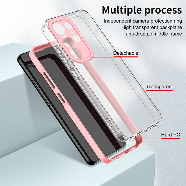 Transparente Handyhülle mit buntem Rahmen, PC + TPU, 3-in-1-Schutz für Samsung S23 S22 S21 M14 M54 A25 A24 A54 A34 A71 A23 A73 A53 A33 A51 A52, einfarbige Rückseite, Anti-Drop