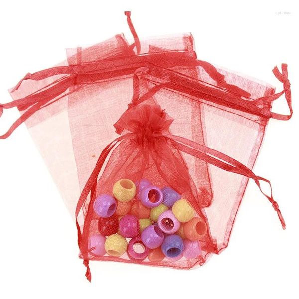 Bolsas de jóias 17/23cm 100pcs sacos de presente vermelhos para jóias/casamento/natal/aniversário saco de fio com alças embalagem organza