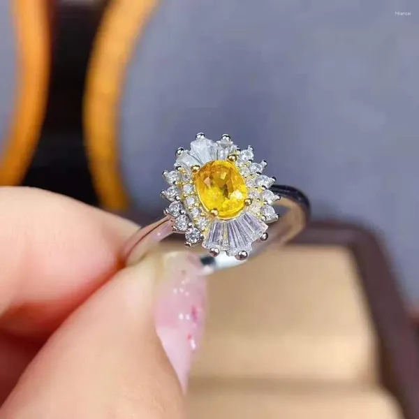 Anelli a grappolo Zaffiro giallo naturale Anello in argento sterling S925 Gioielli da sposa di moda raffinata per le donne MeibaPJFS