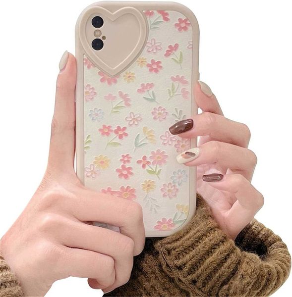 Capa de telefone com flores fofas padrão floral para mulheres meninas capa de proteção de lente de amor de silicone macio para iPhone