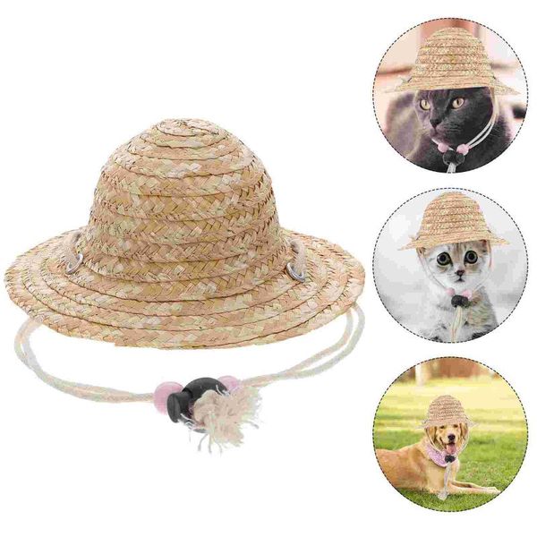 Berretti Cappello di Paglia Mini Cappelli per Cani Bambola Animale Domestico Rotondo Festa Berretto Piccolo Top Sole Lavoro a Maglia Fai da Te Costume da Spiaggia Sombrero Messicano Estate CuccioloBerretti