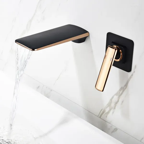 Torneiras de pia do banheiro Rose Gold e Black Faucet In-Wall Waterfall Tap Basin Mixer Set Combinação Blanoir