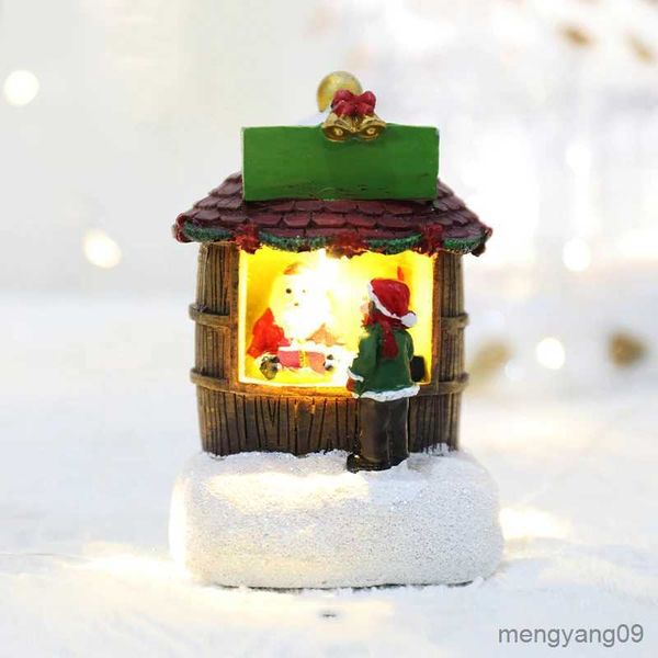 Decorazioni natalizie Decorazioni natalizie Case in resina Luci notturne Ornamenti Regali di Natale per bambini Pupazzo di neve Babbo Natale Microlandscape Ornament R231106