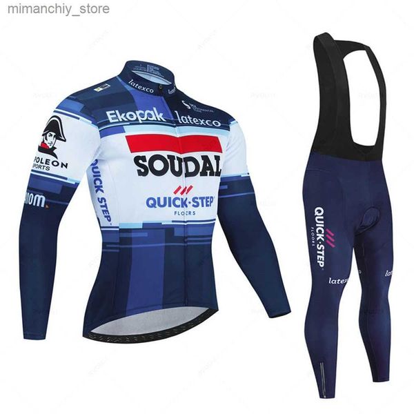 Conjuntos de camisa de ciclismo Soudal Quick Step Nova primavera / outono Long Seve Conjunto de camisa de ciclismo Bicyc Roupas MTB Bicicleta Bib Pants Kit Ropa Ciclismo Culotte Q231107