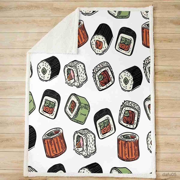 Одеяла Пеленание суши флисовое одеяло для кровати, дивана, дивана, детское милое мультяшное японское плюшевое одеяло для суши в японском стиле, шерпа R231106