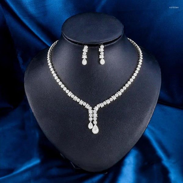 Halskette Ohrringe Set WEIMANJINGDIAN Markenankunft Atemberaubende Zirkonia Tropfen und Brautschmuck für Frauen Party Wear