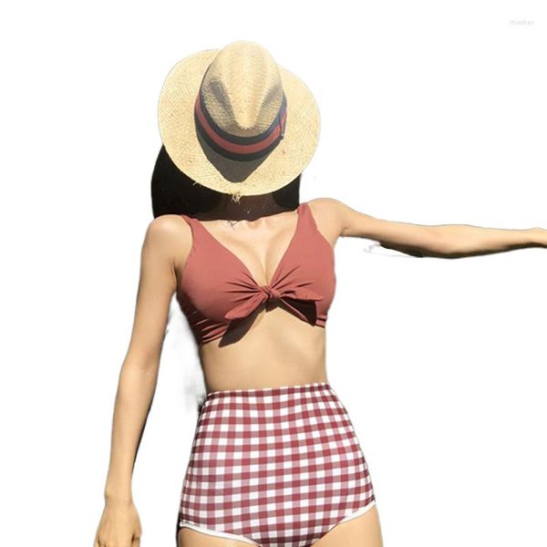 Женские купальные костюмы женский костюм мода Bra Bra Sexy Lingere Set Sept Dift Split Show Show Thin Swimsit Retro Plaid Ladies Counti