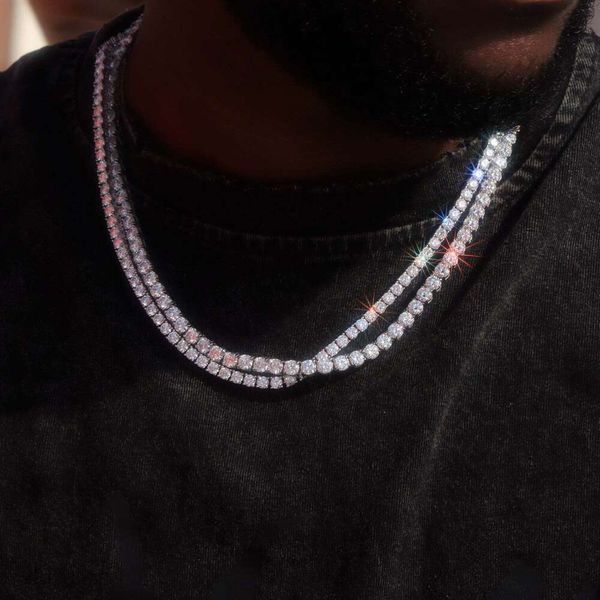 Corrente de tênis de diamante de corte redondo de 5 mm em banho de ouro branco gelado para baixo joias de hip hop para rappers