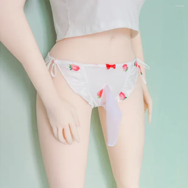 Unterhosen Erdbeere Sissy Pouch Höschen Japanische süße Schnürung Tanga Homosexuell Dessous Mann nahtlose weiche Slips erotische Unterwäsche