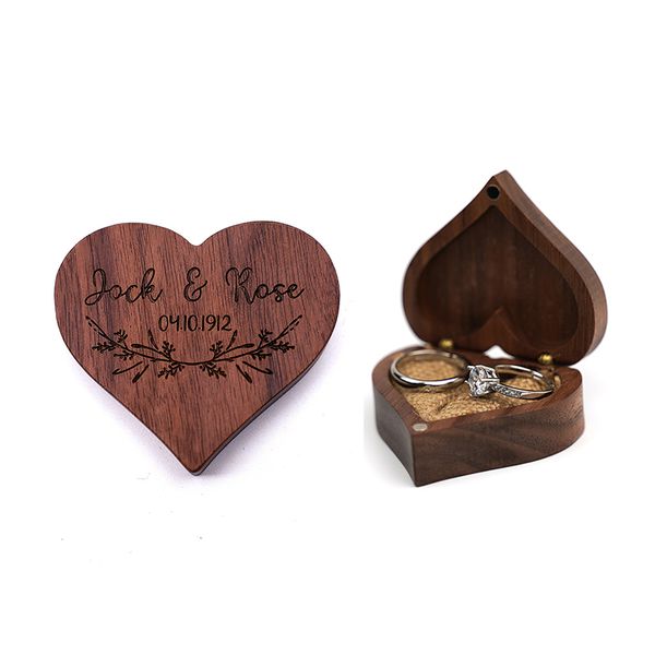 Scatole per gioielli in legno Vuoto Incisione fai da te Scatola per anelli a cuore retrò per matrimoni Forniture per imballaggi regalo creativi