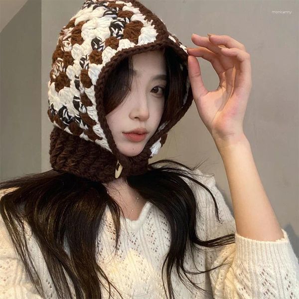 Beralar Koreli Bombacı Şapka Niş Tasarım El yapımı kalın iğne örgü Cadı Kapakları Sonbahar ve Kış Sıcak Kulak Koruyucu Baş Balaclava Şapkaları