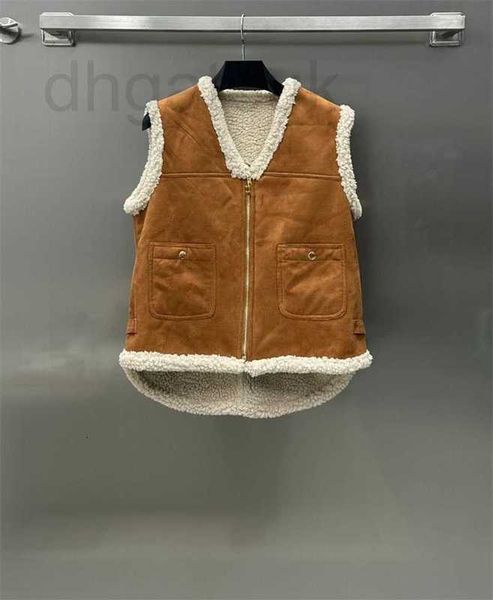 Canottiere da donna Camis designer 23 Autunno/Inverno New L Fashion Style Versatile laterale regolabile con scollo a V Cerniera Gilet di pelliccia di agnello scamosciato 2AL3