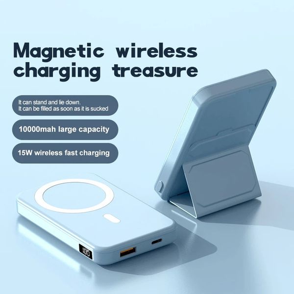 10000mAh Power Bank magnetica con supporto pieghevole Caricabatterie wireless veloce Batteria esterna da 15 W 22,5 W PD USB C per iPhone 13 Batteria di alimentazione Xiaomi huawei Batteria esterna