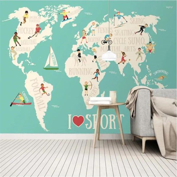 Wallpapers Nordic moderno fresco dos desenhos animados esportes fundo mural papel de parede para crianças quarto personalizado decoração das crianças papel de parede 3d