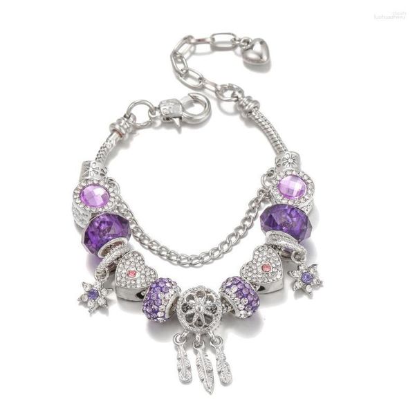 Charm Armbänder Fancy Herz Stern Anhänger Silber Feine Armreifen Marke Dreamy Lila Perlen Armband Für Frauen Schmuck Geschenk