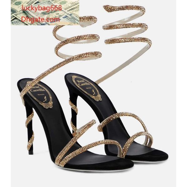 Kristalllampen-Stiletto-Absatz-Sandalen für Damenschuhe Rene Caovilla Cleo mit Strass besetzte Schlangen-Strass-Schuhe Luxusdesigner 56