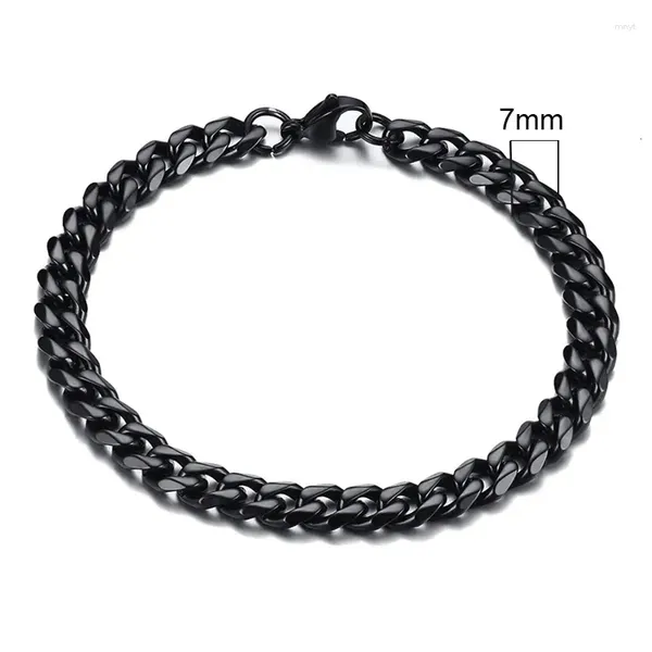 Link pulseiras 7mm colorido aço inoxidável corrente cubana pulseira artesanal para homens mulheres punk goth charme mão jóias presente