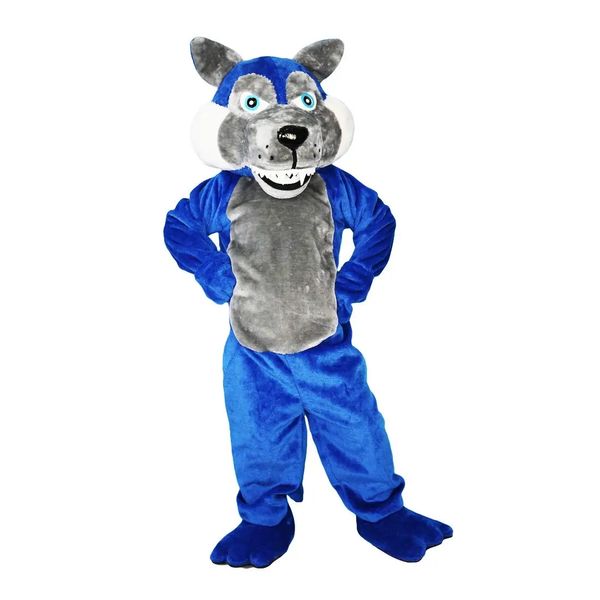 2024 desconto de pelúcia azul lobo mascote traje bonito unisex trajes animais dos desenhos animados wolfer personagem roupas