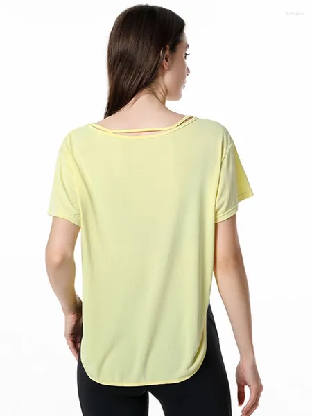 Camicie attive Top da yoga T-shirt da palestra sottili e traspiranti da donna T-shirt ampia da donna Fitness Donna di grandi dimensioni Abbigliamento sportivo da corsa