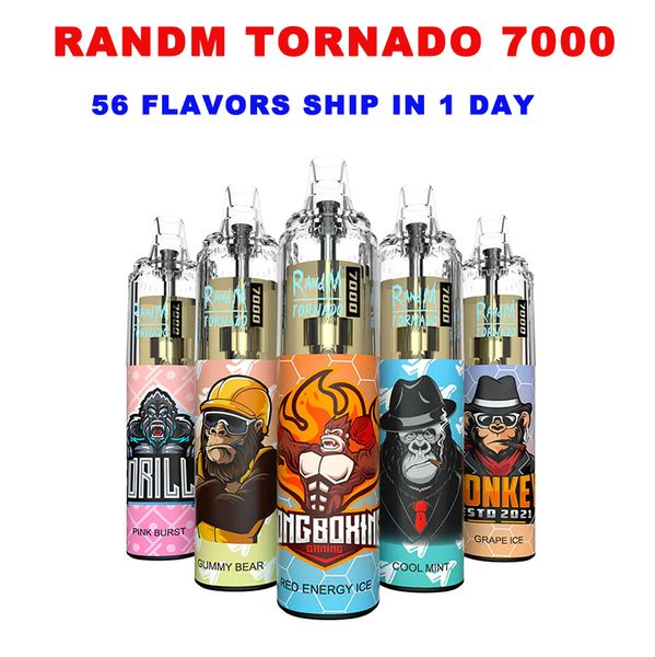 % 100 Authelic Randm Tornado E Sigara Tek Kullanımlık Vape Cihaz 7000 Puflar 56 Teşerler 0% 2% 3% 5% 5 Mesh Bobin 15ml Kapasite Buharlaştırıcı Tip-C Şarj Edilebilir Pil