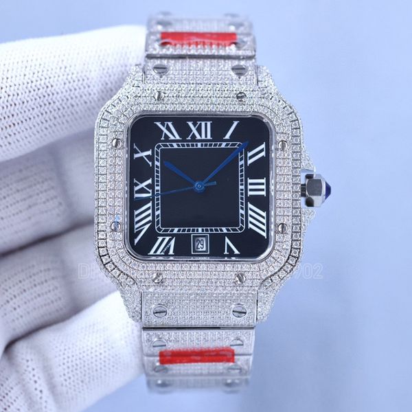 Moissanite Diamond Watches Mosant Herrenuhr Automatische Armbanduhr Arabische römische Ziffer Skala 8215 Uhrwerk 40 mm 904 Volldiamanten Edelstahl orologio di lusso