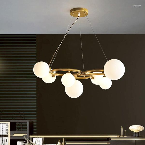 Lampadari Modern Ring Combination Lampade a sospensione Paralume in vetro per sala da pranzo Soggiorno Tavolo centrale Cucina Decorazioni per la casa Lustri Apparecchi di illuminazione