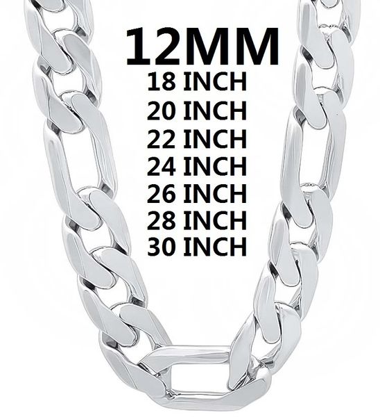 Chokers Solid 925 Colar de cor prata estampada para homens Classic 12mm Chain cuba de 18 a 30 polegadas Charme de alta qualidade Jewelry Wedding 230404