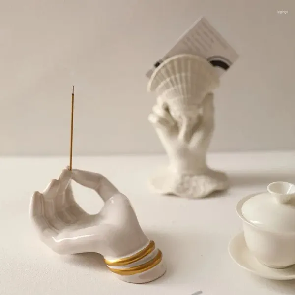 Figurine decorative Portaincenso creativo Palma tridimensionale fatta a mano intarsio in ceramica Ornamenti per vassoio portaoggetti per gioielli