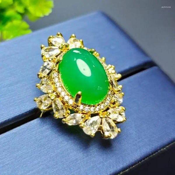 Küme halkaları kadınlar yeşil yeşim ayarlanabilir orijinal doğal jades taş chalcedony ring moda bayan krizopaz mücevher aksesuarları