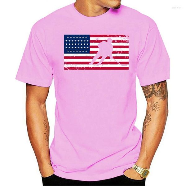 Мужские футболки T 2023 Fashion Fashion Fashion Cotton Funt Usa American Flag Hockey Cool Ice Ckating Gift для мужчин S-3XL Gyms Fitnes